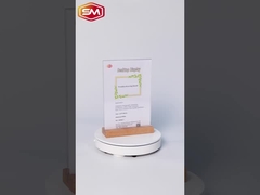 Portador de cartazes acrílicos com base plana de madeira de faiança