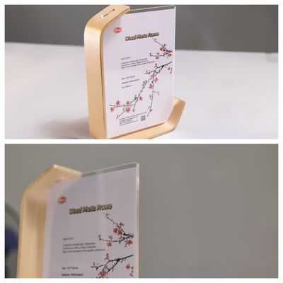 Cartão de folha transparente personalizado em forma de L quadro fotográfico acrílico com base de madeira