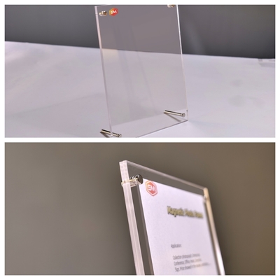 Quadro de porta-foto acrílico flutuante de mesa transparente de dois lados