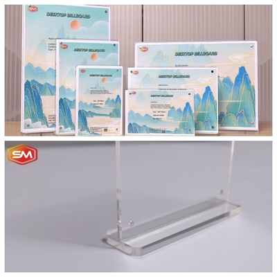 Envio rápido Esquina redonda de papel A4 Menu de forma T Porta-seixos acrílicos com tamanho personalizado